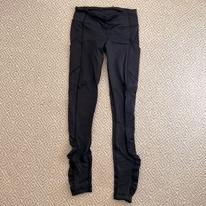 Lululemon running leggings black, ruched at bottom, size 4